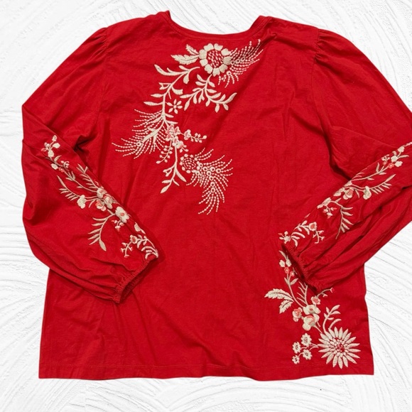 NEW JOHNNY WAS Valentina Long Sleeve Bishop Tee in Red Wine size XL - Picture 4 of 8